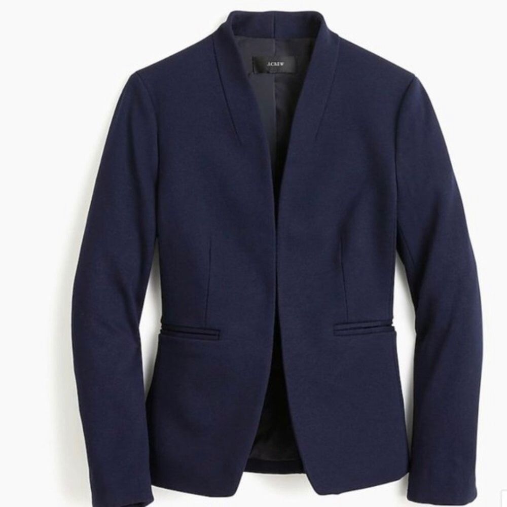 J. Crew Navy Blue Open Front Collarless Blazer Jacket Women's Size 6